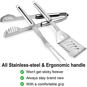 3 Piece BBQ Tool Set Grill Tools Stainless Steel Barbeque Grill Accessories Set
